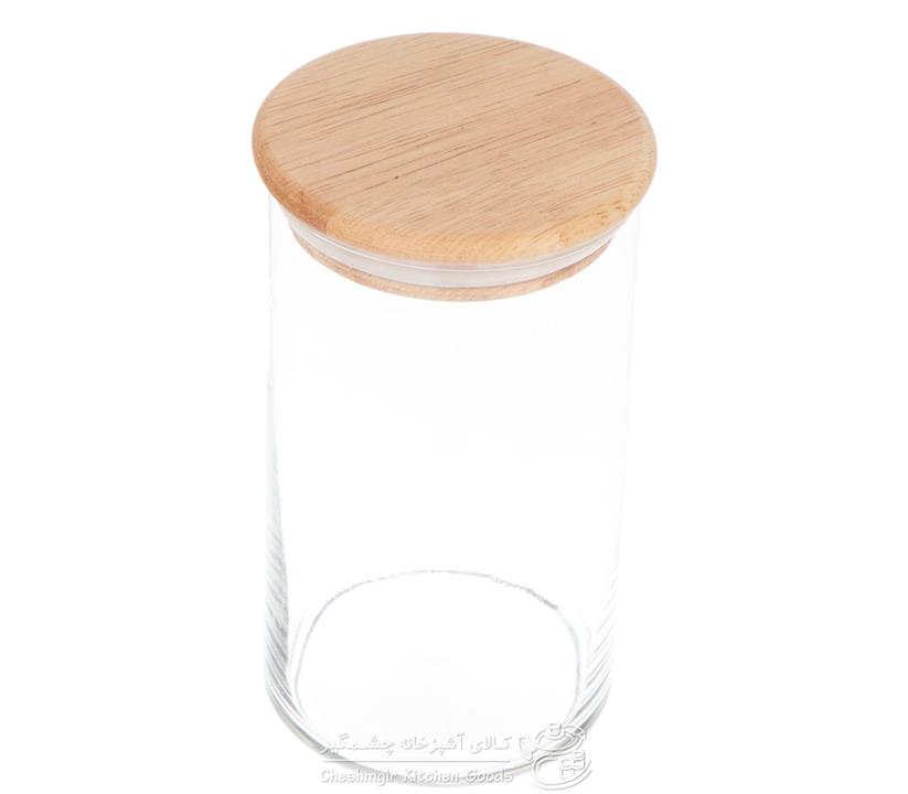 بانکه استوانه شیشه ای درب بامبو سایز 2 کد 81015